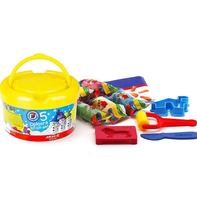 خمیر بازی سطلی 5 رنگ آریا همراه با ابزار