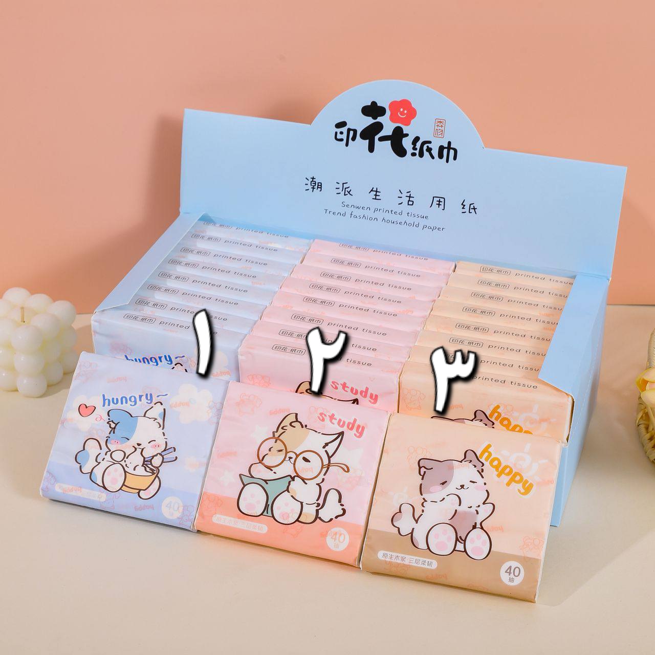 دستمال کاغذی طرح دار سایز بزرگ طرح گربه کیوت